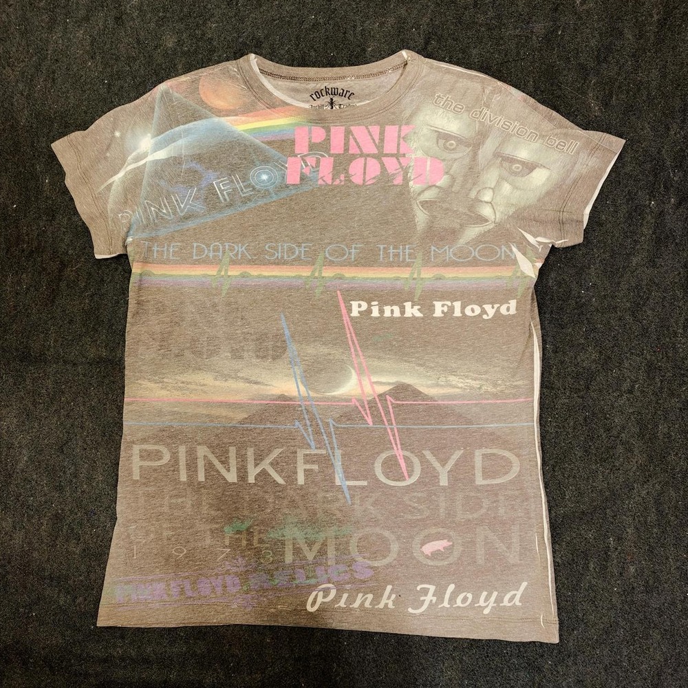 Pink Floyd 2008 Rockware All Over Print Tee Shirt Grey XL Dark Side Relics
